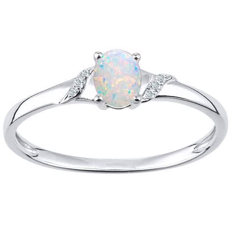 SPARKLD 9ct White Gold Oval Opal And 0 02ct Diamond Shoulders