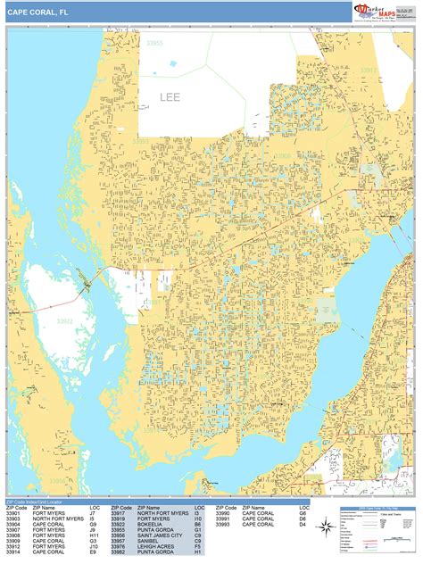 Cape Coral Florida Wall Map Basic Style By Marketmaps Mapsales