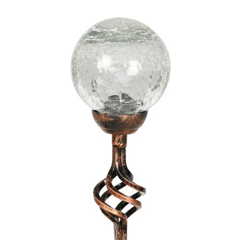 Exhart Solar Crackle Glass Ball Garden Stake With Metal Finial In Clear