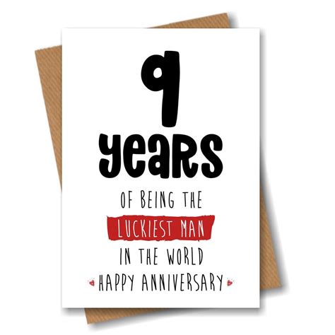 9th anniversary card nine years of being the luckiest man in etsy
