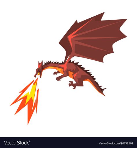 Red Dragon Spitting Fire Mythical Fire Breathing Vector Image