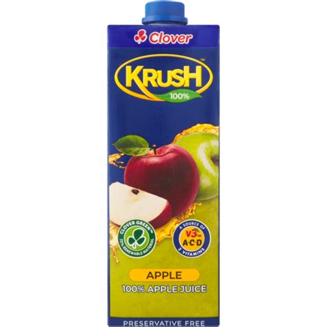 Clover Krush 100 Apple Fruit Juice Carton 1l Boxed Fruit Juice Juices And Smoothies Drinks