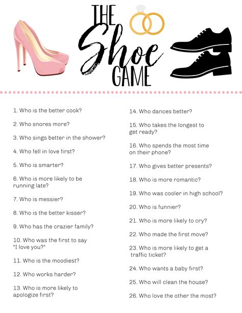 Baby jeopardy printable baby shower game. Wedding Shoe Game - Fun-Squared