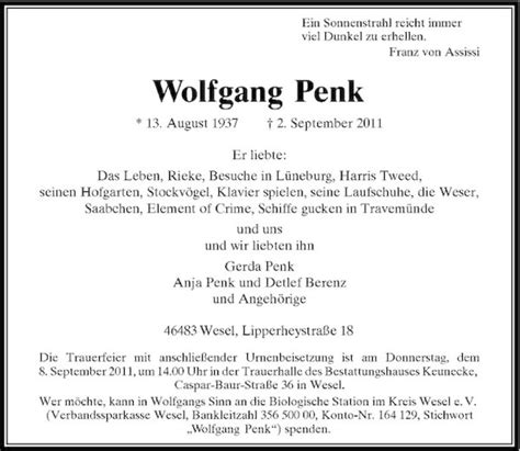 Alle Traueranzeigen Für Wolfgang Penk Trauerrp Onlinede