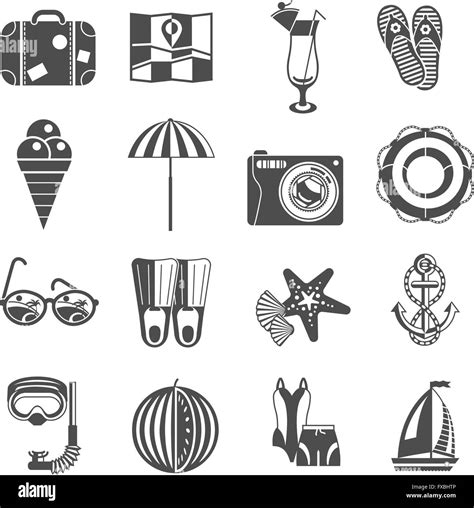 Summer Vacation Icons Set Black Stock Vector Image And Art Alamy
