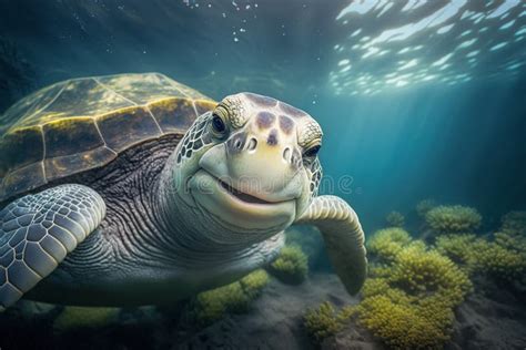 Close Up Of A Sea Turtle Underwater Endangered Wildlife And Ocean