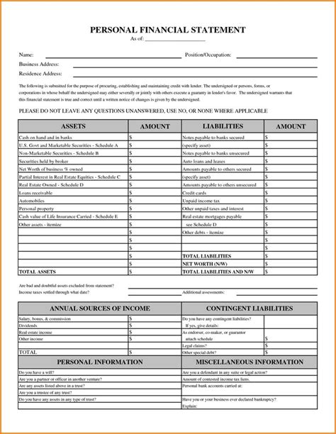 024 Personal Financial Statement Template Uk And Rare Ideas For Blank
