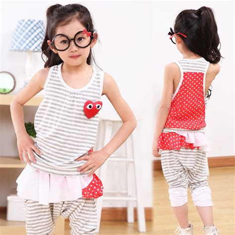New 2014 Summer Childrens Clothing Set Girls Clothes Sets Stripe
