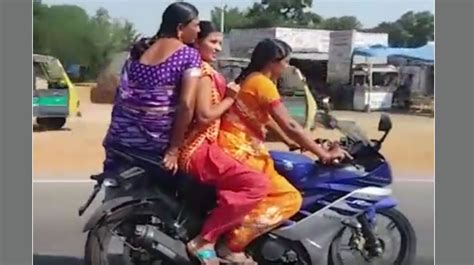 Saree Clad Woman Triple Rides Sports Bike Video Goes Viral