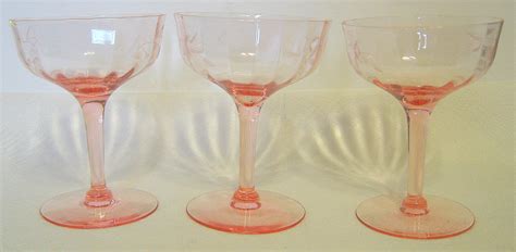 Pink Depression Glass Wine Glasses Crystal 3 Piece Set Other