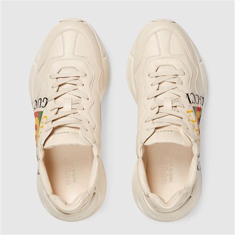 Mens Ivory Leather Rhyton Gucci Square Logo Sneaker Gucci Us