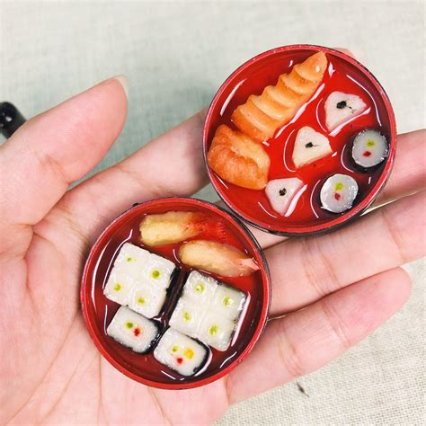 Mini Food Japanese Sushi Bento Plates Set 2 Sets For Doll House Decora
