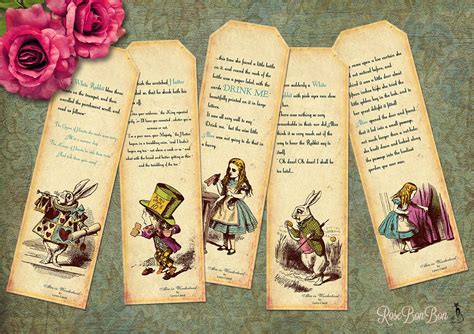 printable alice in wonderland bookmark instant by rosebonbonshop