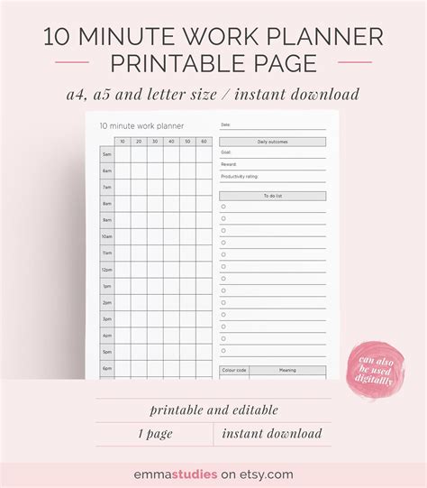 10 Minute Time Planner Printable Pack Time Management Planner Insert