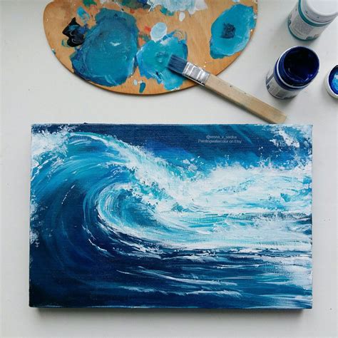 Orinal Painting Blue Sea Sea Acrylic Painting Canvas Beach Hand Paint