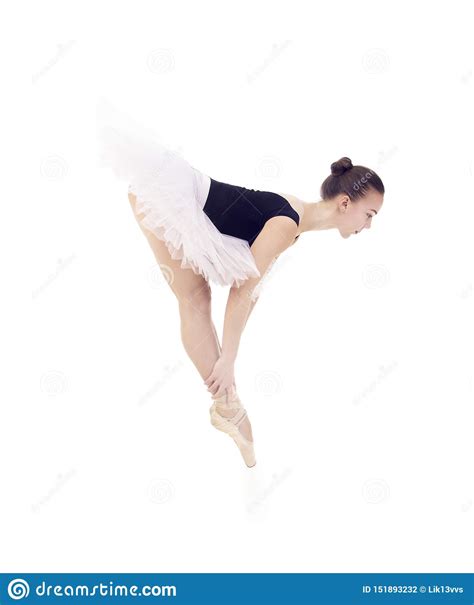 Gorgeous Ballerina In A White Tutu Dancing Ballet Stock Photo Image