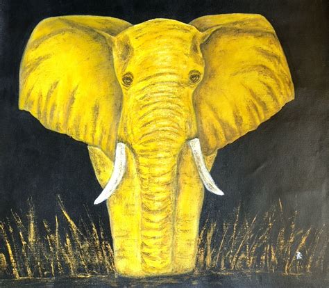 The Yellow Elephant 28 X 28 Inch Canvas Paper Acrylic Media Elephant