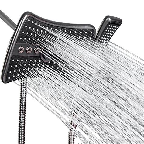 akdy 9″ rectangular quad function rainfall jet shower head and wand combo in antique bronze