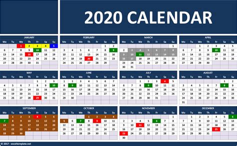 2020 Yearly Calendar Template