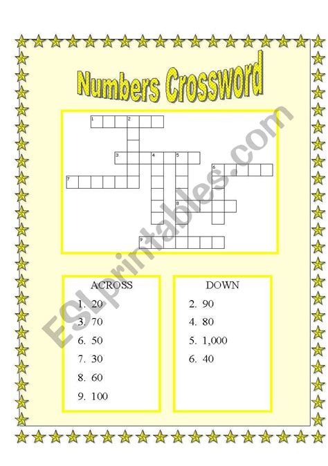 Numbers Crossword Esl Worksheet By Suethom