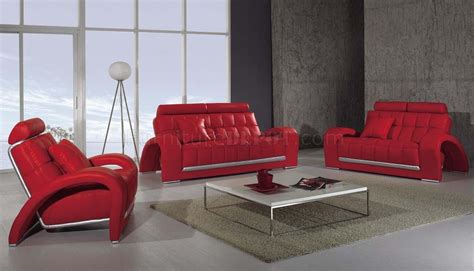 Modern Leather 3 Piece Living Room Set T50 Red