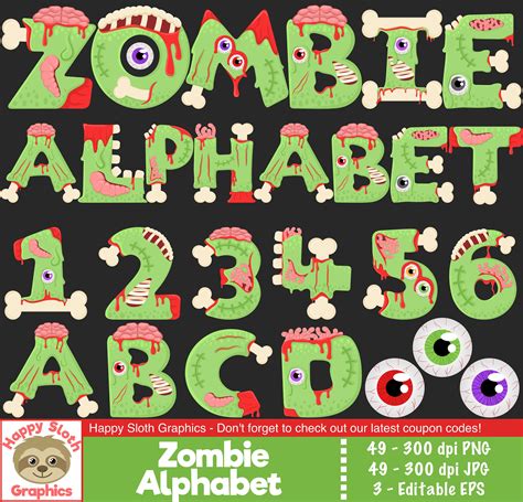 Zombie Alphabet Clipart Set Personal And Commercial Use Vector