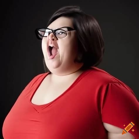 Comical Image Of A Chubby Woman In Red Clothes And Glasses On Craiyon
