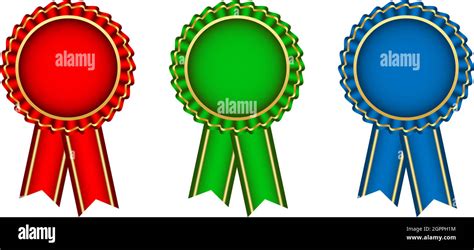 Award Ribbon In Red Green Blue And As Vector On White Isolated Back