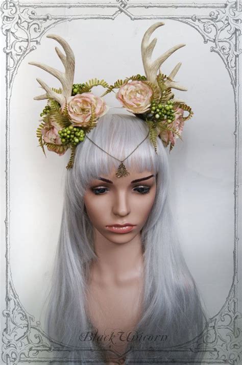 Floral Antlers Headdress Deer Fantasy By Blackunicornshop Flower