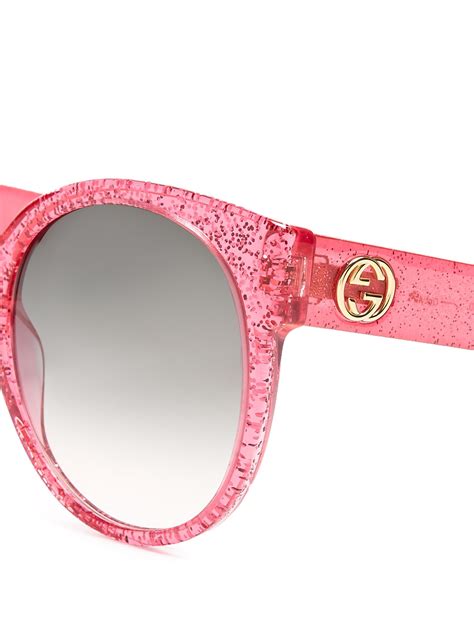 gucci round frame glitter acetate sunglasses in pink lyst