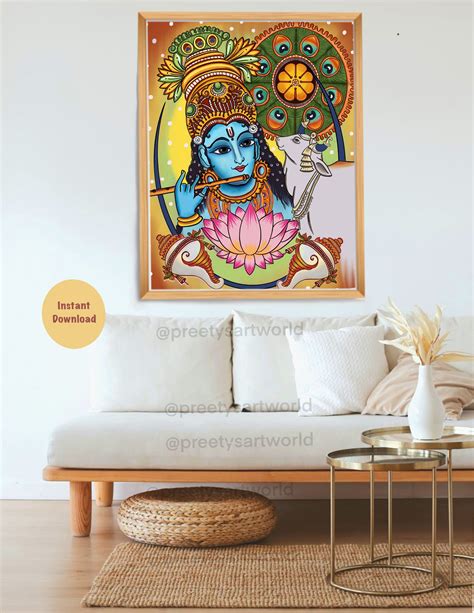 Krishna Kerala Mural Indian Art I Krishna Rajasthani Paintings Etsy