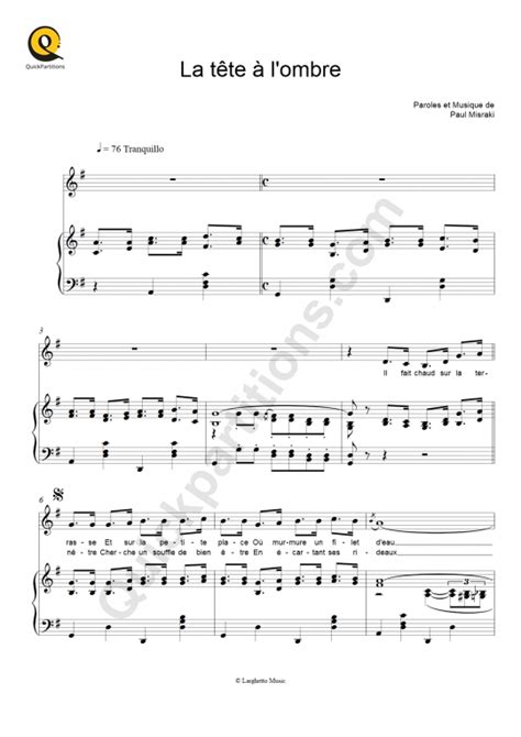 Partition Piano La T Te L Ombre De Yves Montand