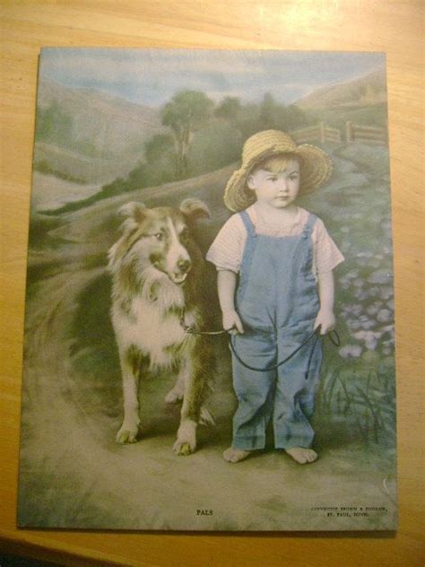 Antique Lithograph Print Pals Country Boy And Dog Etsy Lithograph