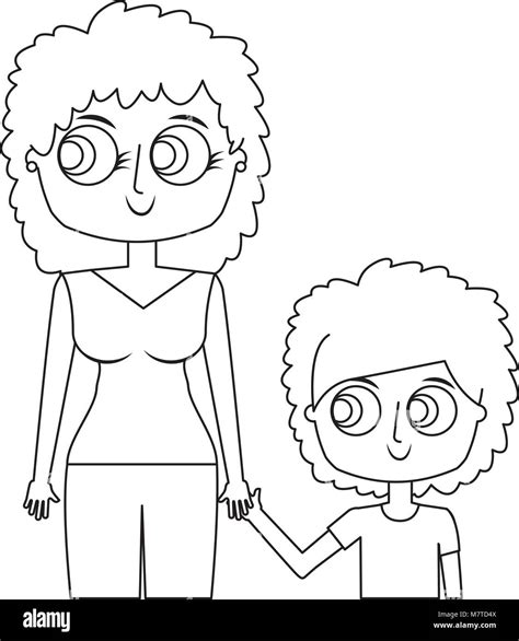 Madre E Hijo Feliz Retrato De Dibujos Animados Imagen Vector De Stock