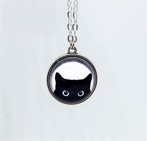 Black Cat Necklace Small Charm Necklace Casual Tiny Pendant Etsy