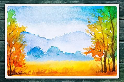 Autumn Watercolor Landscapes Fall Watercolor Watercolor Illustration
