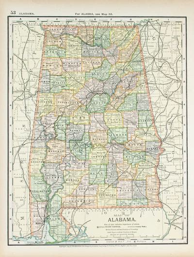 1891 Map Of Alabama Historic Accents