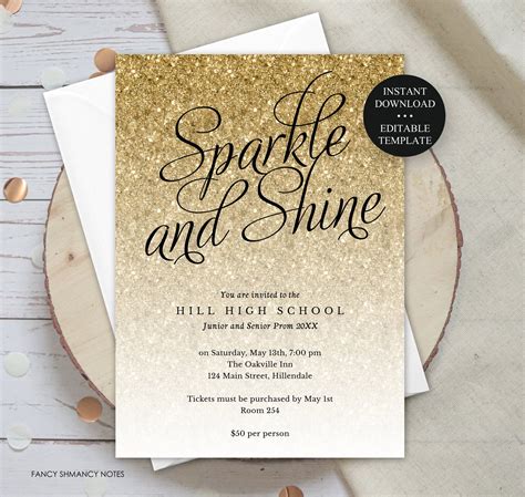 Sparkle And Shine Gold Glitter Party Invitation Editable Etsy