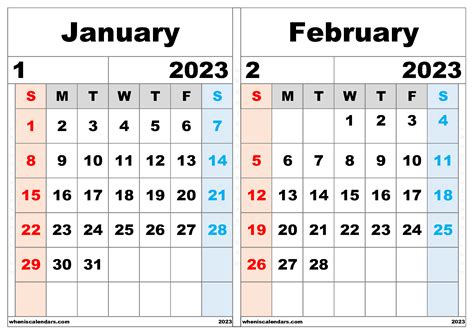 January And February Calendar 2023 Template Jf2306
