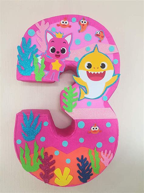 Baby Shark Pink Number 3 Pinata Under The Sea Birthday Party Baby