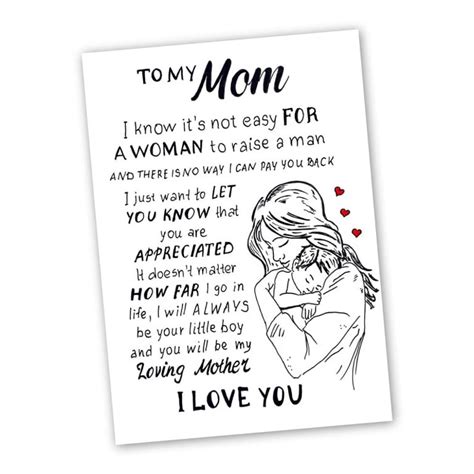 To My Mom From Son Card Print Son To Mom T Card Mothers Birthday