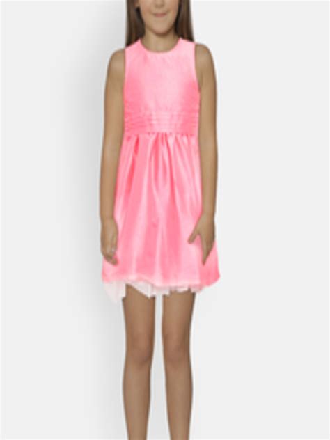 buy 612 league girls pink solid fit and flare dress dresses for girls 7683815 myntra