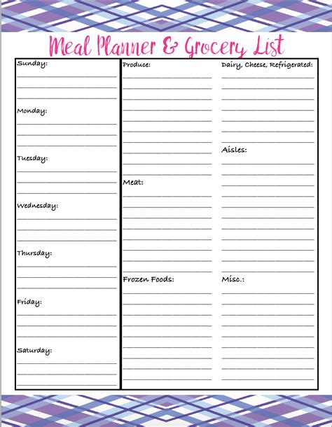 Meal Plan Grocery List Template