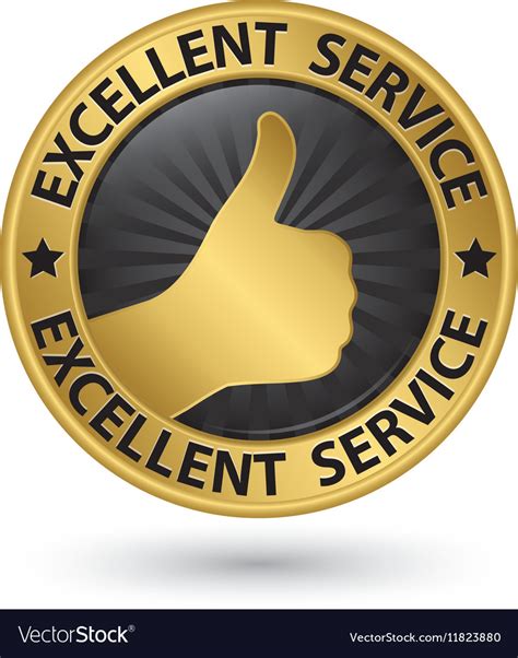 Excellent Service Golden Sign With Thumb Up Vector Image