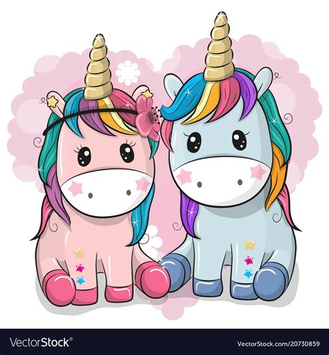 Two Cute Cartoon Unicorns On A Heart Background Download A Free