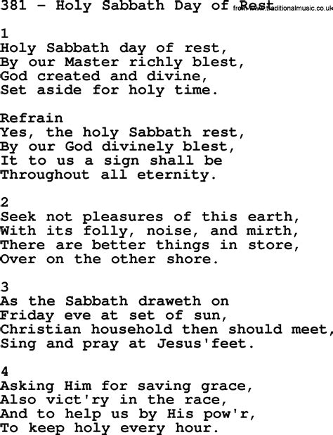 Adventist Hymnal Song 381 Holy Sabbath Day Of Rest With Lyrics Ppt Midi Mp3 And Pdf