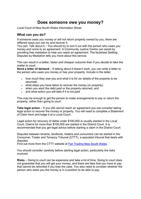 Get access to the largest online library of legal forms for any state. Does someone owe you money - Fact Sheet - Local Court