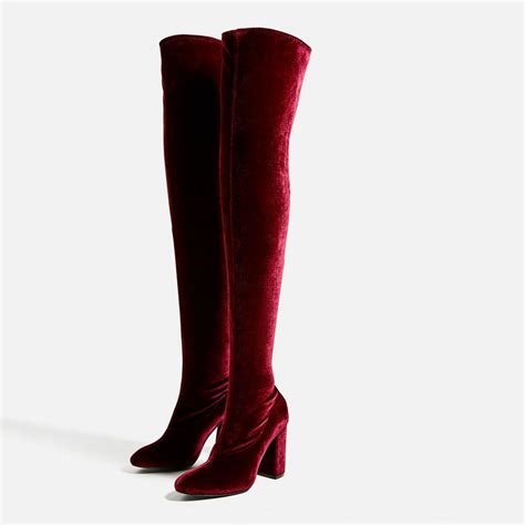 Zara Woman Velvet Over The Knee High Heel Boots High Heel Boots Knee Thigh High Boots Over
