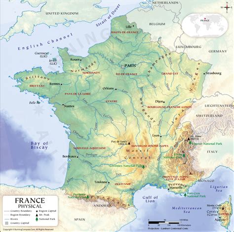 France Physical Map France Physical Features Map