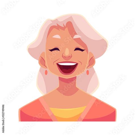 Grey Haired Old Lady Laughing Facial Expression Cartoon Vector